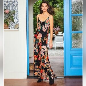 NWT JOHNNYWAS Kanako Floral & Dragon Print
Burnout Velvet V-Neck Maxi Slip Dress